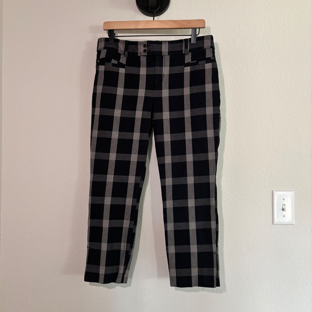 Anthropologie Pants The Essential Slim 10 Cotton Blend Black White Plaid Preppy